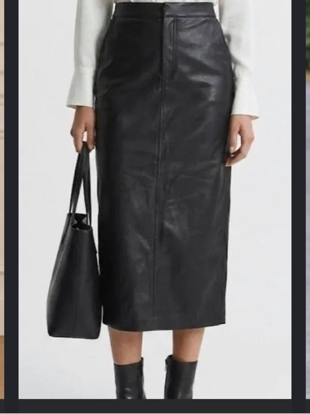 H&M Black Faux Leather Pencil Skirt with Front Seam Size 6